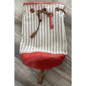 Vintage Fossil Hudson ‎ Sling Backpack Bag Tan & Brown Stripes Cow-Hide Leather